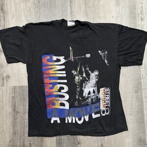 VTG Busting A Move Brockum Street Tough 80s Black Paper Thin Streetball T Shirt